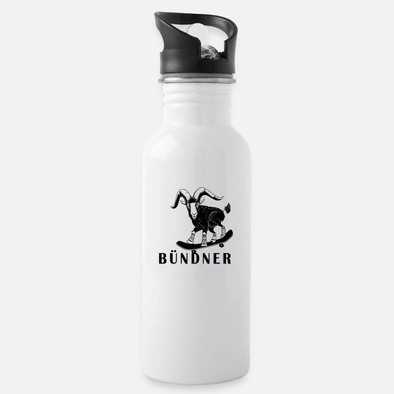 Bündner Steinbock Graubünden Grischa Grischun - Trinkflasche mit integriertem Trinkhalm - Weiß
