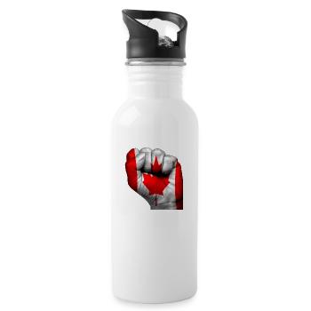 Fist closed with the Canadian flag painted on it - Water bottle with straw - white - Right