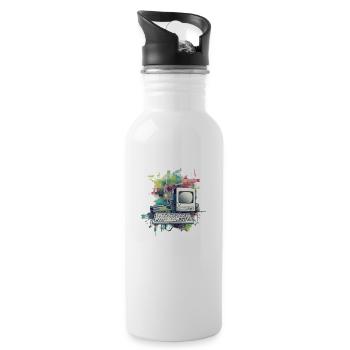 Vintage-Computer - Trinkflasche mit integriertem Trinkhalm - Weiß - Rechts