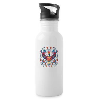 Der Vintage-Vogel - Trinkflasche mit integriertem Trinkhalm - Weiß - Rechts