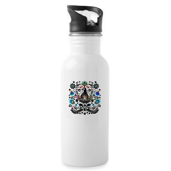 Der schwarze Vintage-Vogel - Trinkflasche mit integriertem Trinkhalm - Weiß - Rechts