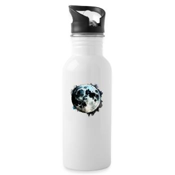 Mond Aquarell Wasserfarben - Trinkflasche mit integriertem Trinkhalm - Weiß - Rechts