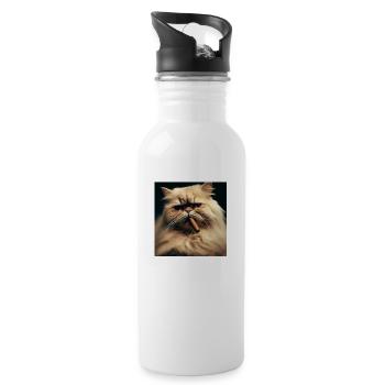 Perserkatze Negan mit Zigarre - Trinkflasche mit integriertem Trinkhalm - Weiß - Rechts