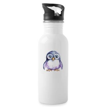 Pinguin Wasserfarben Zeichnung - Trinkflasche mit integriertem Trinkhalm - Weiß - Rechts