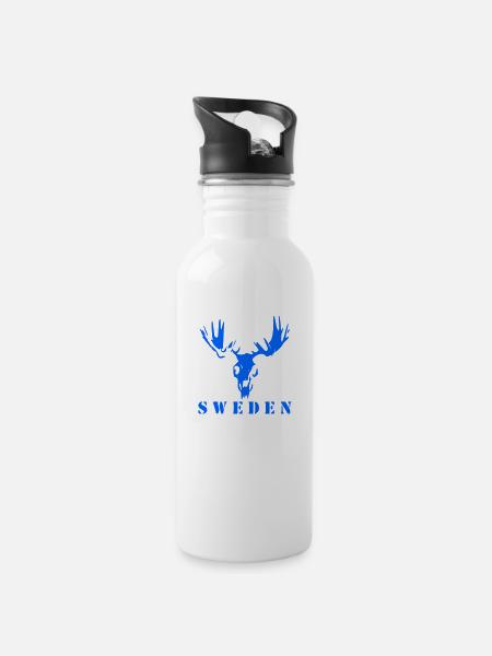 Elchschädel Schweden - Trinkflasche mit integriertem Trinkhalm - Weiß