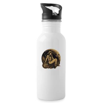 Steampunk Woman Golden Moon Space Traveler - Water bottle with straw - white - Right