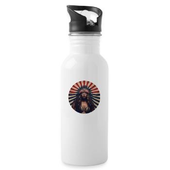 Logo American Flag Geschenk - Trinkflasche mit integriertem Trinkhalm - Weiß - Rechts