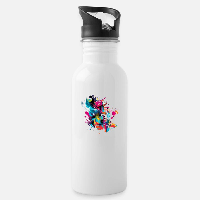 Graffiti-Kultur - Trinkflasche mit integriertem Trinkhalm - Weiß