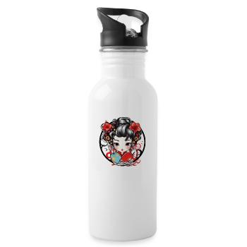 Chibi Geisha Japan - Trinkflasche mit integriertem Trinkhalm - Weiß - Rechts