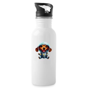 Astronaut Dackel - Trinkflasche mit integriertem Trinkhalm - Weiß - Rechts