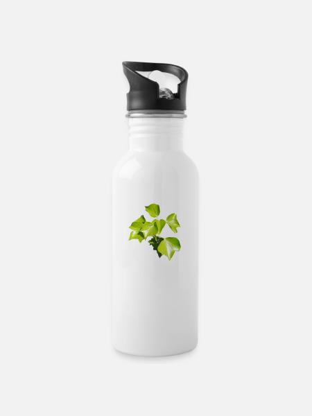 Efeu – Immergrüne Verbundenheit - Trinkflasche mit integriertem Trinkhalm - Weiß