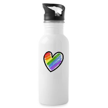 Regenbogenfahne LGBTQ Herz - Trinkflasche mit integriertem Trinkhalm - Weiß - Rechts