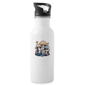 Mushrooms and flowers of the 70s - Water bottle with straw - white - Right