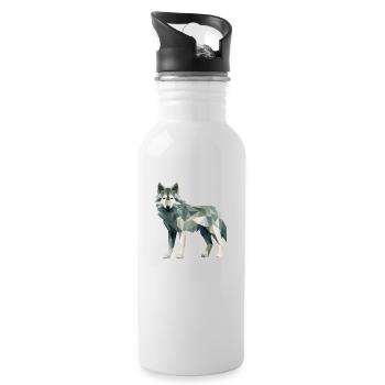 Wolf Geometric Drawing - Water bottle with straw - white - Right