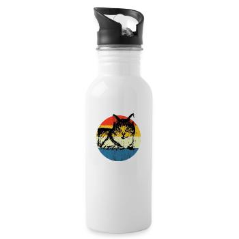 Retro Vintage Cute Cat Sunset Design - Water bottle with straw - white - Right