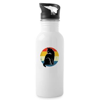 Retro Vintage Niedliche Katze Sonnenuntergang Design - Trinkflasche mit integriertem Trinkhalm - Weiß - Rechts
