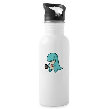 hugadino Dino mit Kaffeesucht, süßer Dinosaurier - Trinkflasche mit integriertem Trinkhalm - Weiß - Rechts
