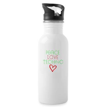 Frieden Liebe Techno Zitat - Trinkflasche mit integriertem Trinkhalm - Weiß - Rechts