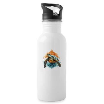 Abstract Nature: Evil Eye of the Turtle - Water bottle with straw - white - Right