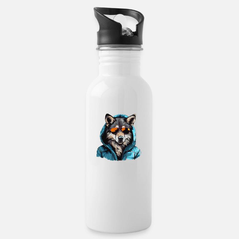Gray wolf in street style | Wolf lovers - Water bottle with straw - white