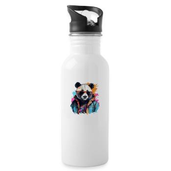 Rogue Panda. Graffiti-style design. - Water bottle with straw - white - Right