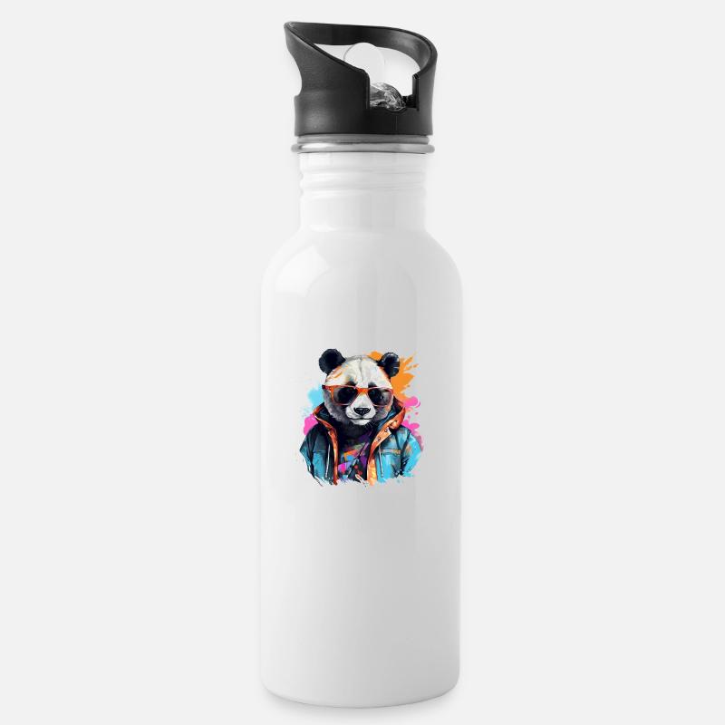 Rogue Panda. Graffiti-style design. - Water bottle with straw - white