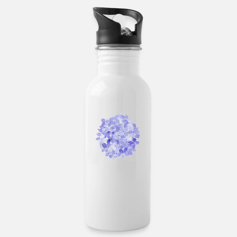 Hortensien - Trinkflasche mit integriertem Trinkhalm - Weiß