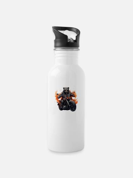 Biker Bear - Water bottle with straw - white