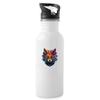 Bunter Fuchs im Origami Style, Regenbogenfarben - Trinkflasche mit integriertem Trinkhalm - Weiß - Rechts