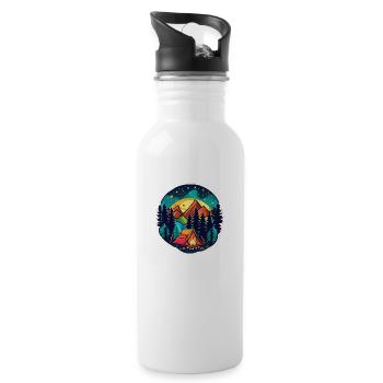 Camping, tent and campfire - Water bottle with straw - white - Right