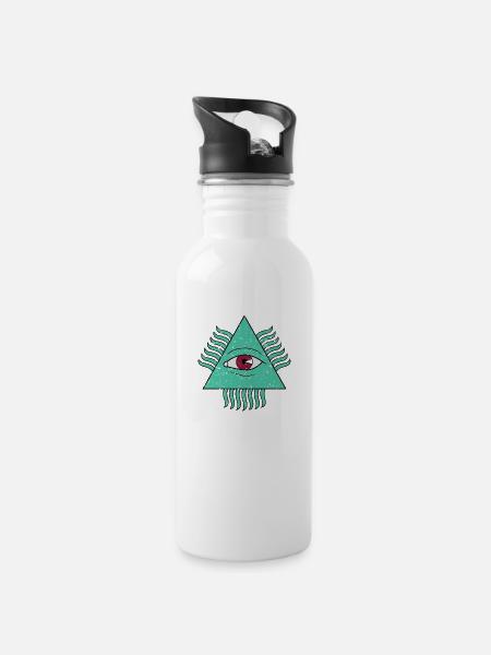 Pyramid Eye Illuminati - Water bottle with straw - white