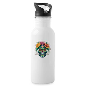 Calavera - Crâne coloré - Gourde avec paille intégrée - blanc - Droite