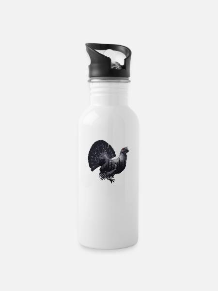 Auerhuhn - Trinkflasche mit integriertem Trinkhalm - Weiß