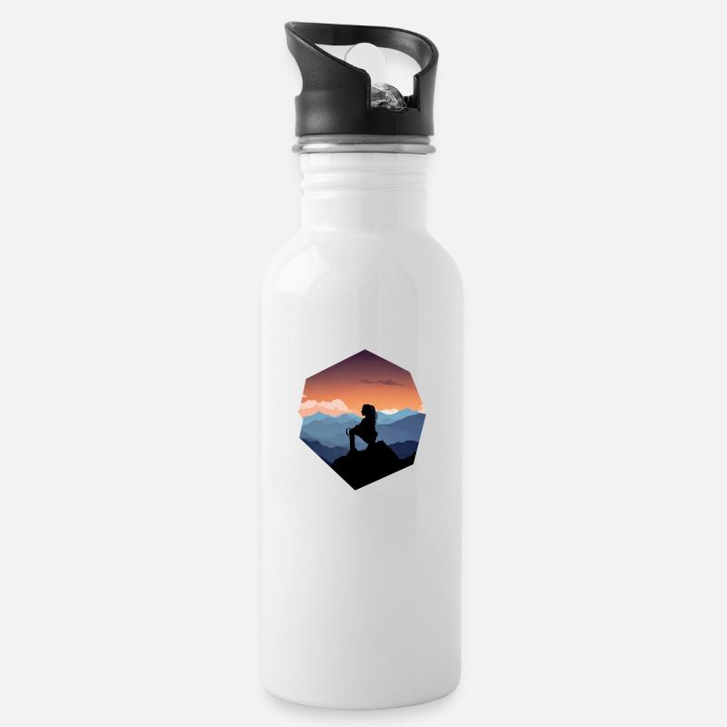 Frau und Berge - Trinkflasche mit integriertem Trinkhalm - Weiß