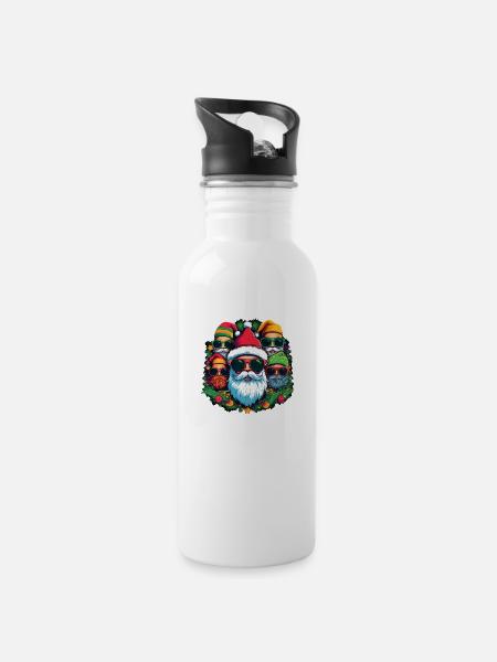 Ugly Christmas Sweater -Cool Santas - Water bottle with straw - white
