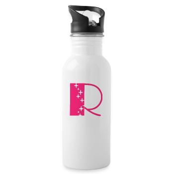 Buchstabe R Glitzer - Trinkflasche mit integriertem Trinkhalm - Weiß - Rechts