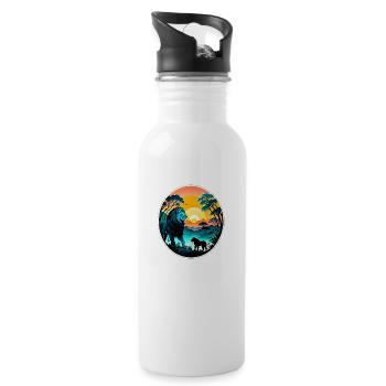 Lion, Lion Cub and Jungle - Water bottle with straw - white - Right