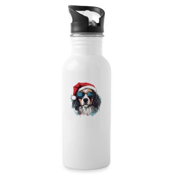 Magical Golden Retriever Christmas Dog in the Snow - Water bottle with straw - white - Right