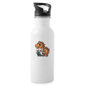 Cartoon Dinosaur - Water bottle with straw - white - Right