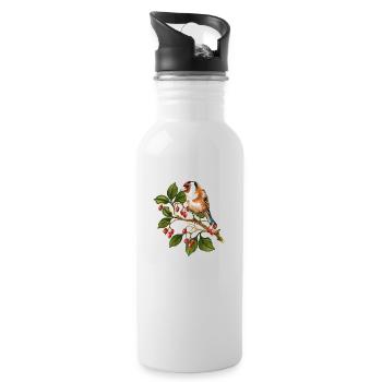 Bunter Vogel - Trinkflasche mit integriertem Trinkhalm - Weiß - Rechts