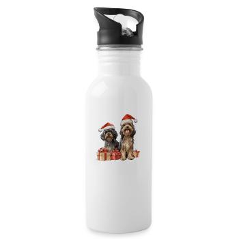 Merry Christmas Dogs - Trinkflasche mit integriertem Trinkhalm - Weiß - Rechts