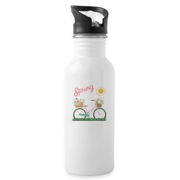 Frülingserwachen - Trinkflasche mit integriertem Trinkhalm - Weiß - Rechts