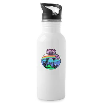 Frösche im Glas - Trinkflasche mit integriertem Trinkhalm - Weiß - Rechts