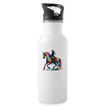 Westernpferd Cow Girl Aquarell - Trinkflasche mit integriertem Trinkhalm - Weiß - Rechts