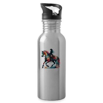 Western Horse Cow Girl Watercolor Painting - Water bottle with straw - silver - Right