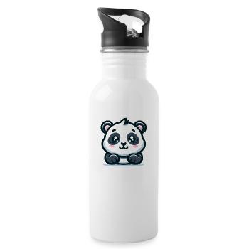 Panda Bear: Cartoon Theme - Water bottle with straw - white - Right
