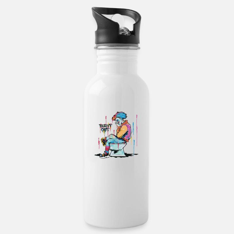 Burnout - Trinkflasche mit integriertem Trinkhalm - Weiß