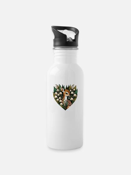 Maiglöckchen-Rehkitz - Trinkflasche mit integriertem Trinkhalm - Weiß