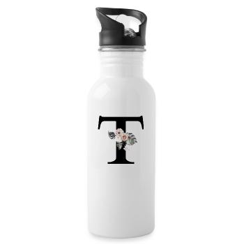 Tropischer Blumenbuchstabe T - Trinkflasche mit integriertem Trinkhalm - Weiß - Rechts