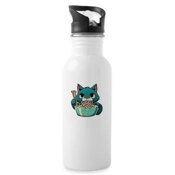 Cat Eats Instant Noldes - Water bottle with straw - white - Right
